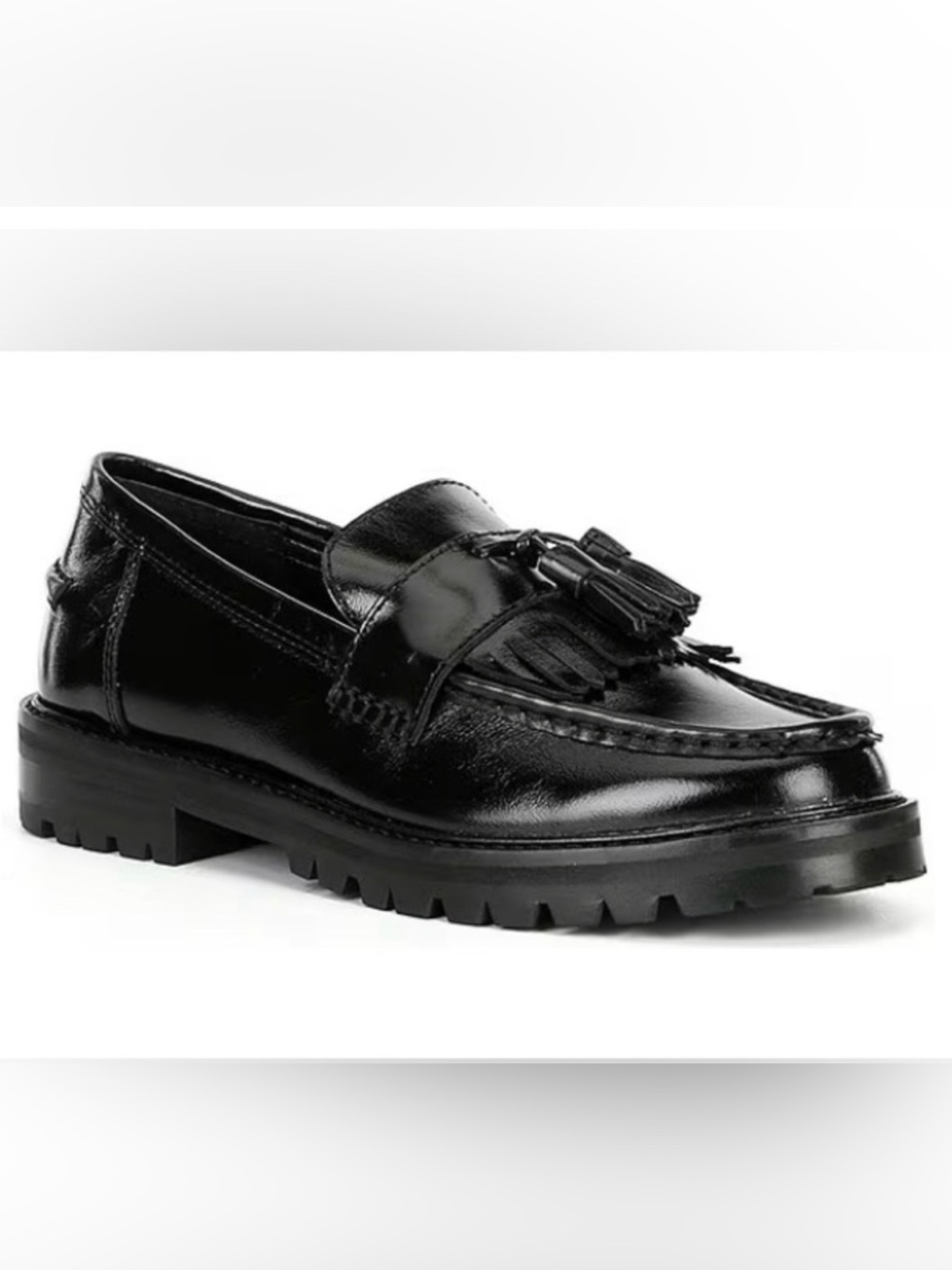 Steve Madden Malory Black Leather Tassel Lug Leather Loafers